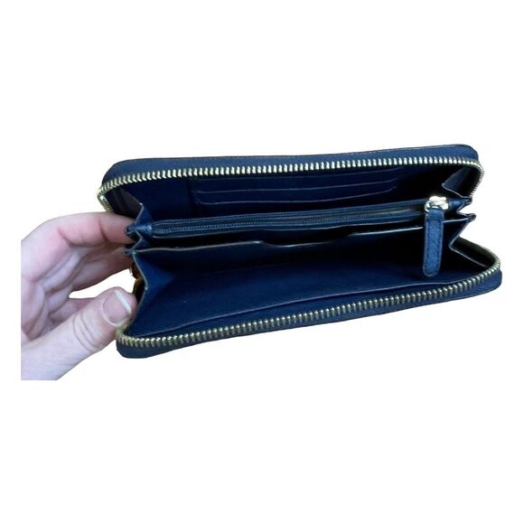 Michael Kors Jet Set Continental Wallet Navy Blue Leather Clutch Wristlet - Picture 7 of 9